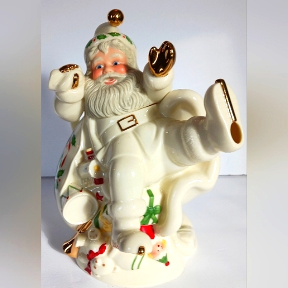 Holiday Santa with Toys Teapot - Accented with 24K Gold - Picture 2 of 9